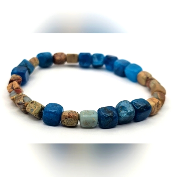 Natural agatite and serpentine gemstone bracelet - Picture 1 of 4